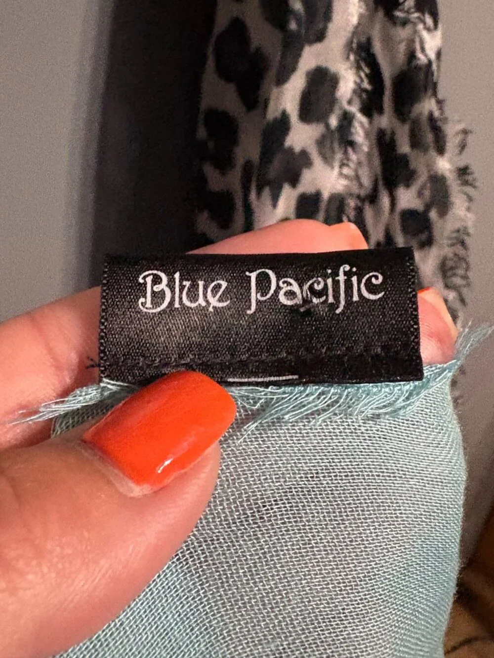 Blue Pacific Animal Print Cashmere Silk Scarf in Aqua Blue and Snow.